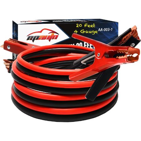 EPAuto 4 Gauge 20-Foot heavy duty jumper cables with gloves and travel bag