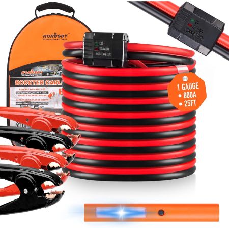 HORUSDY 1-Gauge 25-Foot 800A jumper cables with reverse polarity protection