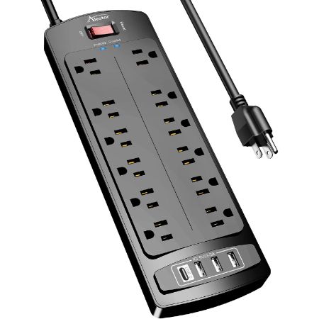 ALESTOR 12-Outlet Surge Protector Power Strip with 4 USB Ports