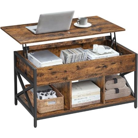 VASAGLE Lift Top Coffee Table with Storage Shelf and 3 Compartments