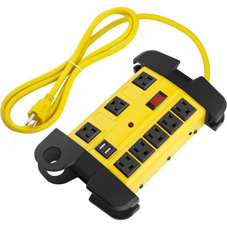 CCCEI yellow 8-outlet heavy duty surge protector power strip with USB