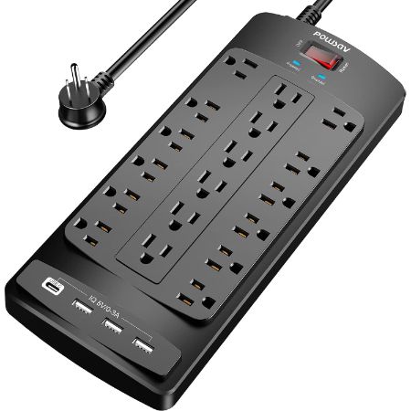 POWSAV 18-Outlet Surge Protector Power Strip with 4 USB Ports
