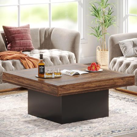 Tribesigns 35.4-Inch Square Industrial Coffee Table with LED Lights